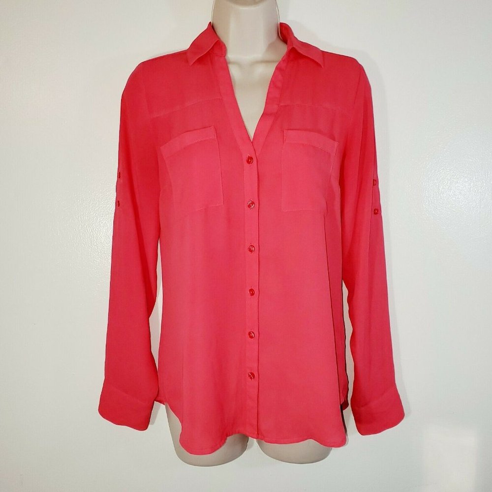 Express Womans Xsmall Blouse Pink Sheer Long